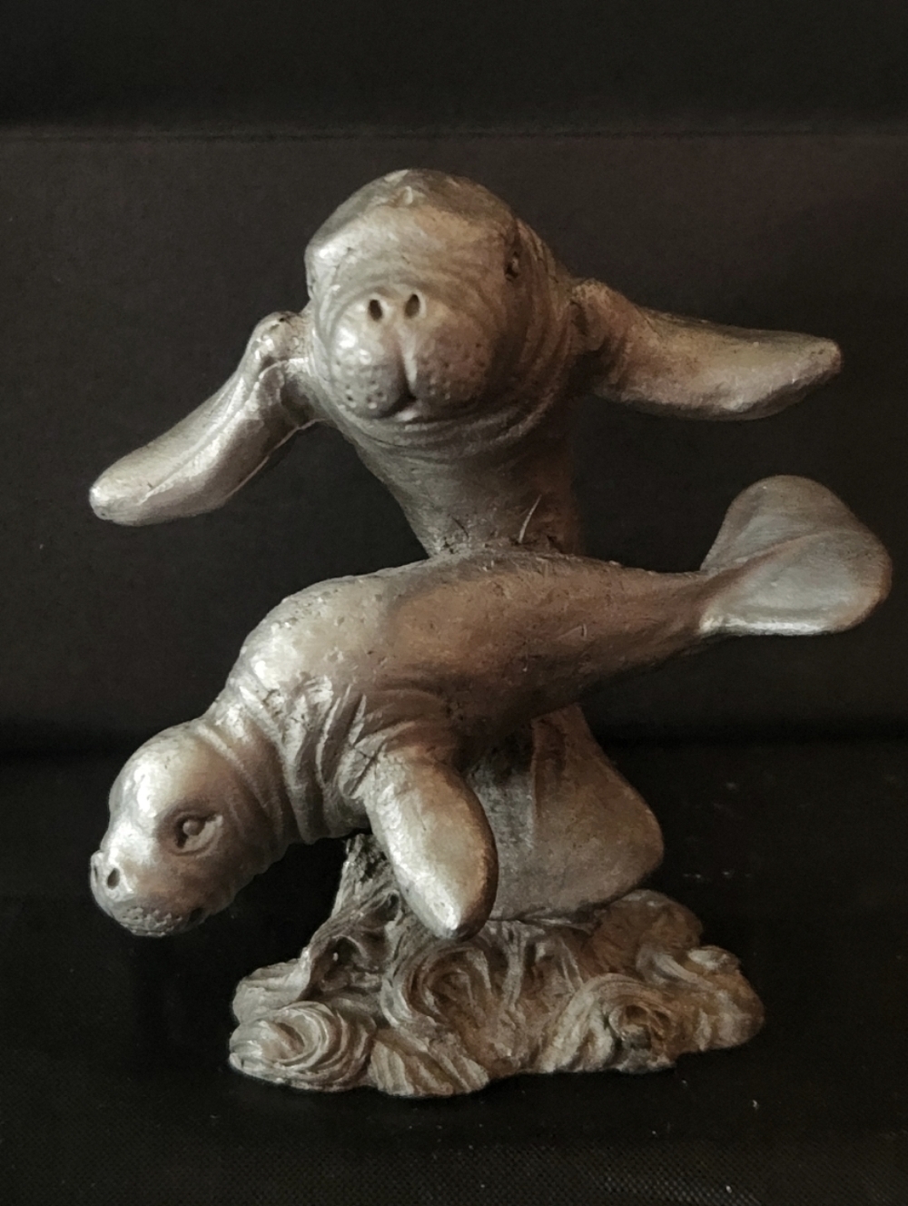 vintage Spoontiques pewter figurine mother Baby manatee Sea Cow